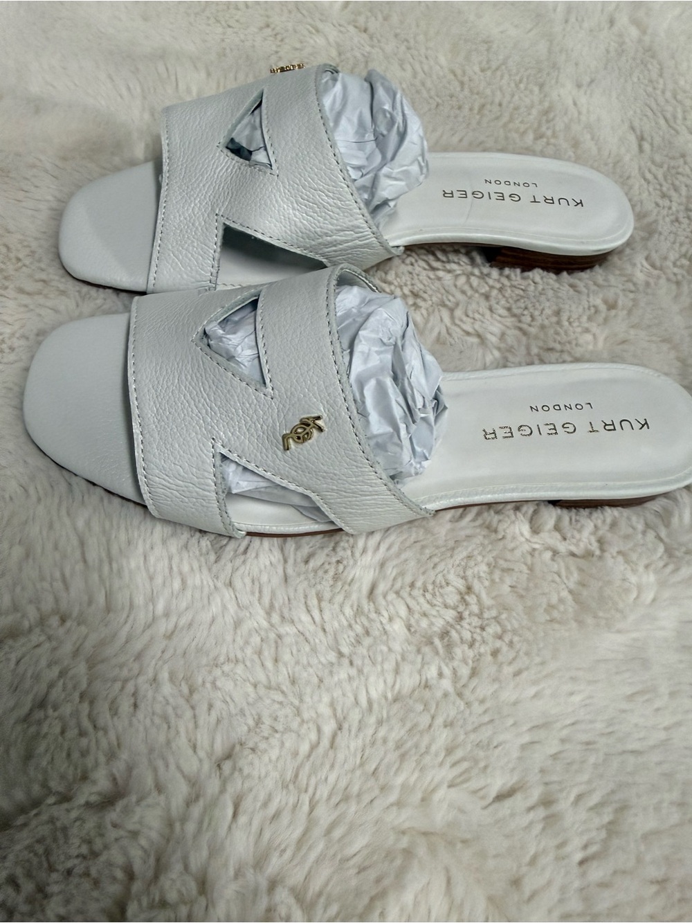 Kurt Geiger White Leather Cutout Slide Mules